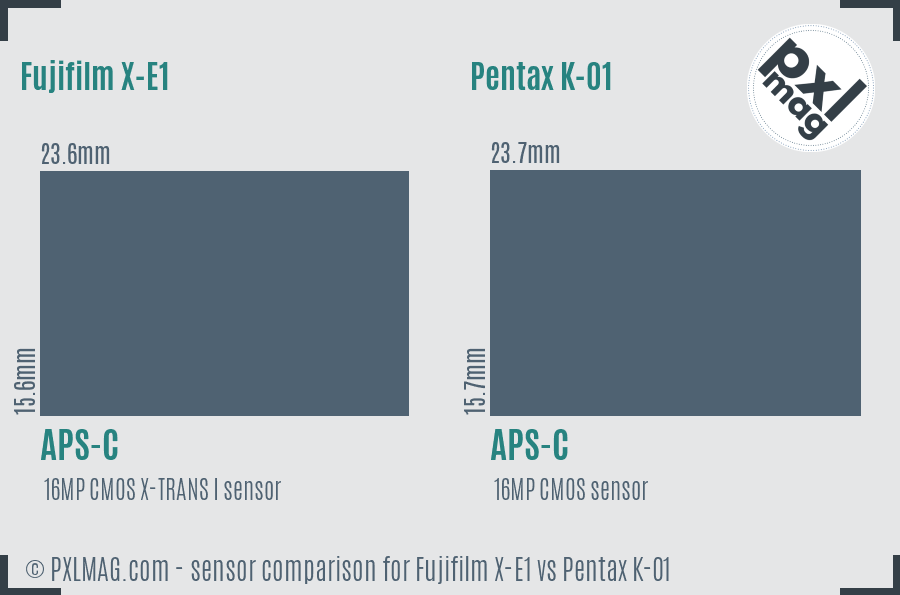 Fujifilm X-E1 vs Pentax K-01 sensor size comparison