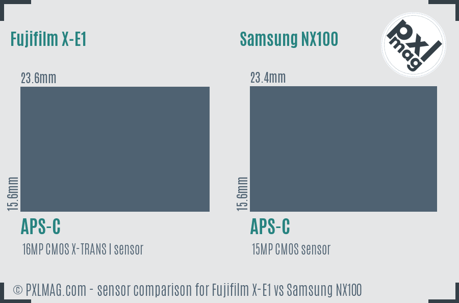 Fujifilm X-E1 vs Samsung NX100 sensor size comparison