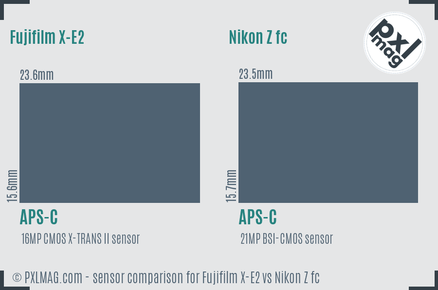 Fujifilm X-E2 vs Nikon Z fc sensor size comparison