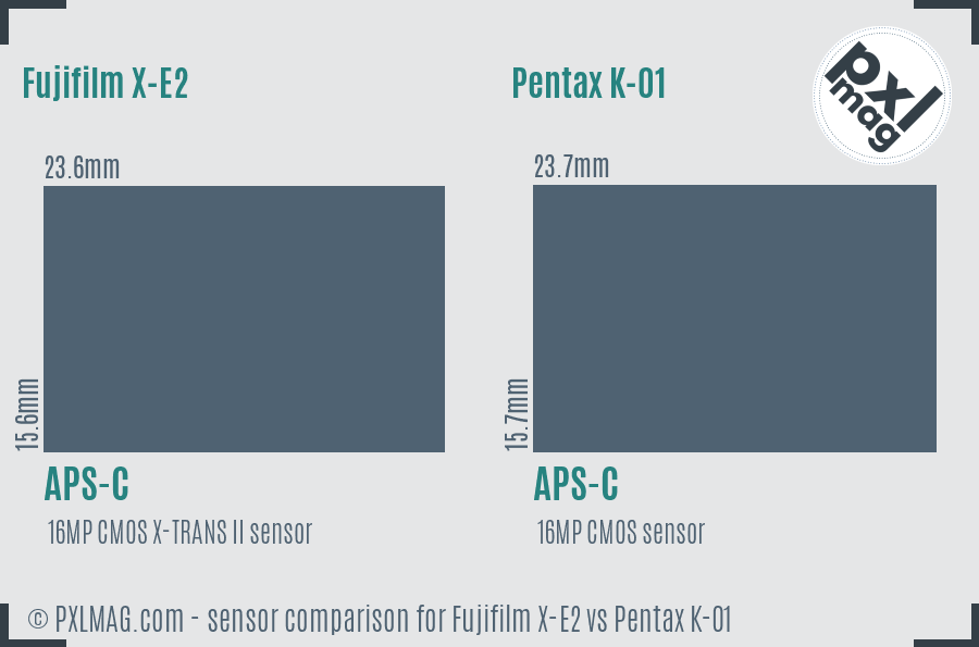 Fujifilm X-E2 vs Pentax K-01 sensor size comparison