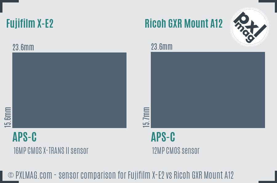Fujifilm X-E2 vs Ricoh GXR Mount A12 sensor size comparison
