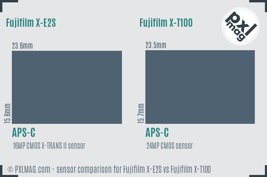 Fujifilm X-E2S vs Fujifilm X-T100 sensor size comparison