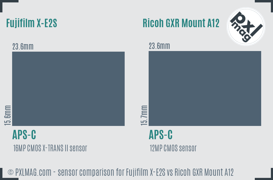 Fujifilm X-E2S vs Ricoh GXR Mount A12 sensor size comparison