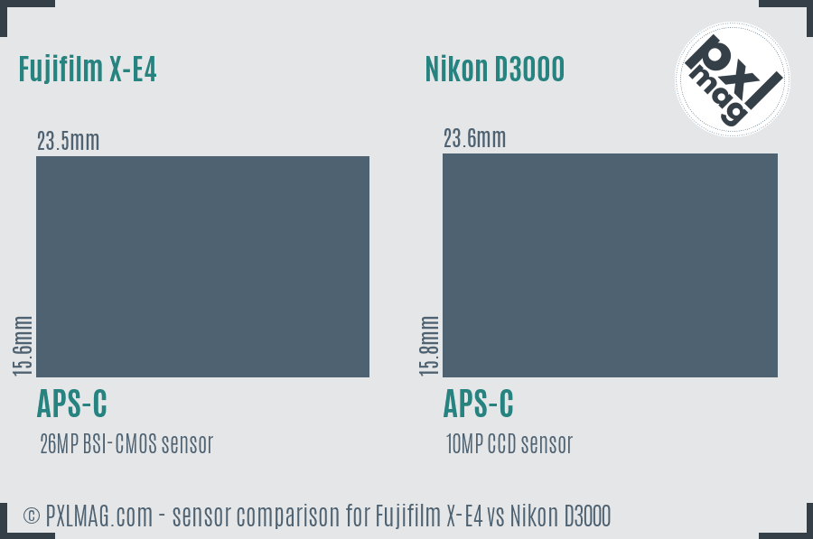 Fujifilm X-E4 vs Nikon D3000 sensor size comparison