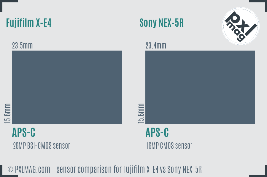 Fujifilm X-E4 vs Sony NEX-5R sensor size comparison