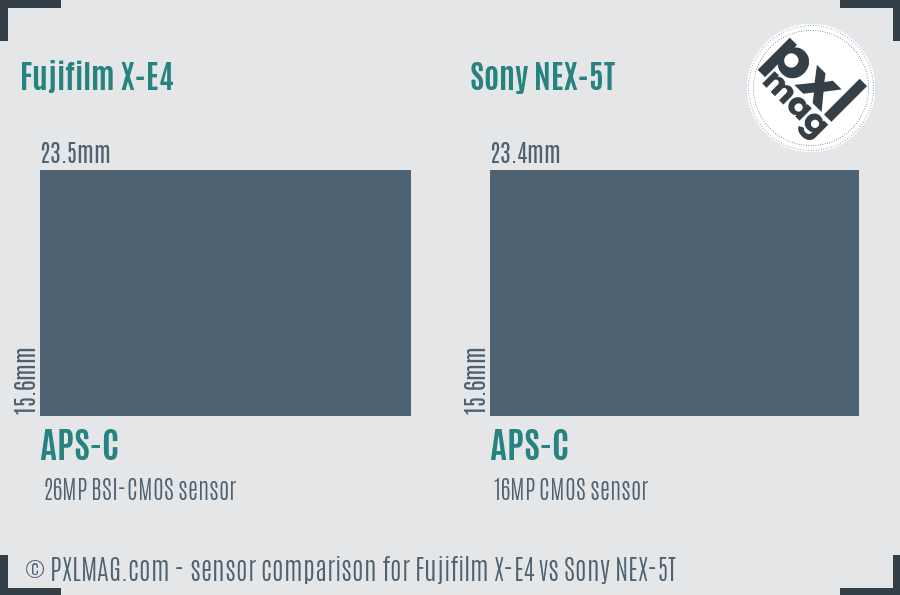 Fujifilm X-E4 vs Sony NEX-5T sensor size comparison