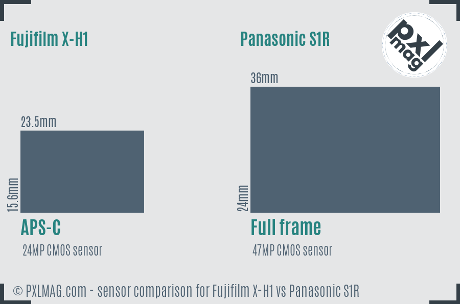 Fujifilm X-H1 vs Panasonic S1R sensor size comparison