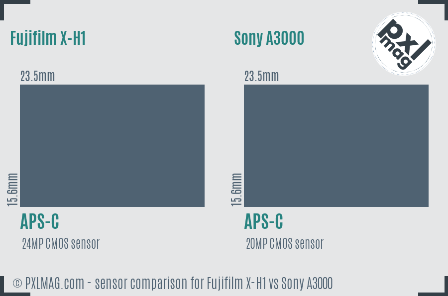 Fujifilm X-H1 vs Sony A3000 sensor size comparison