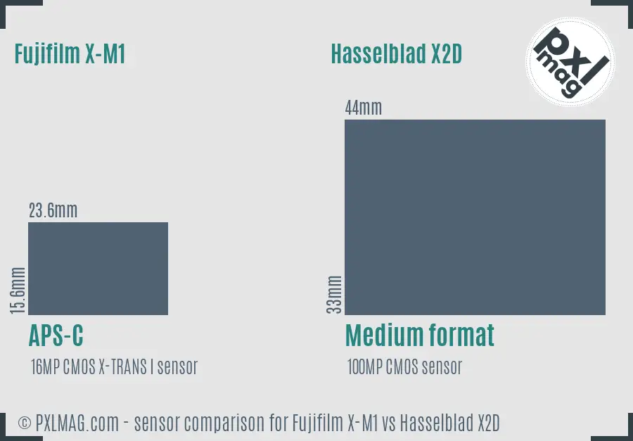 Fujifilm X-M1 vs Hasselblad X2D sensor size comparison