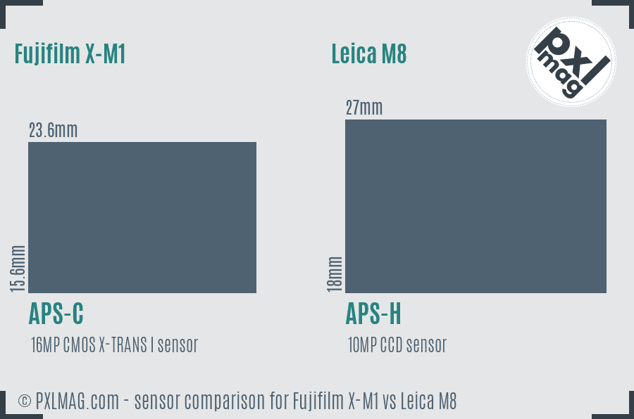 Fujifilm X-M1 vs Leica M8 sensor size comparison