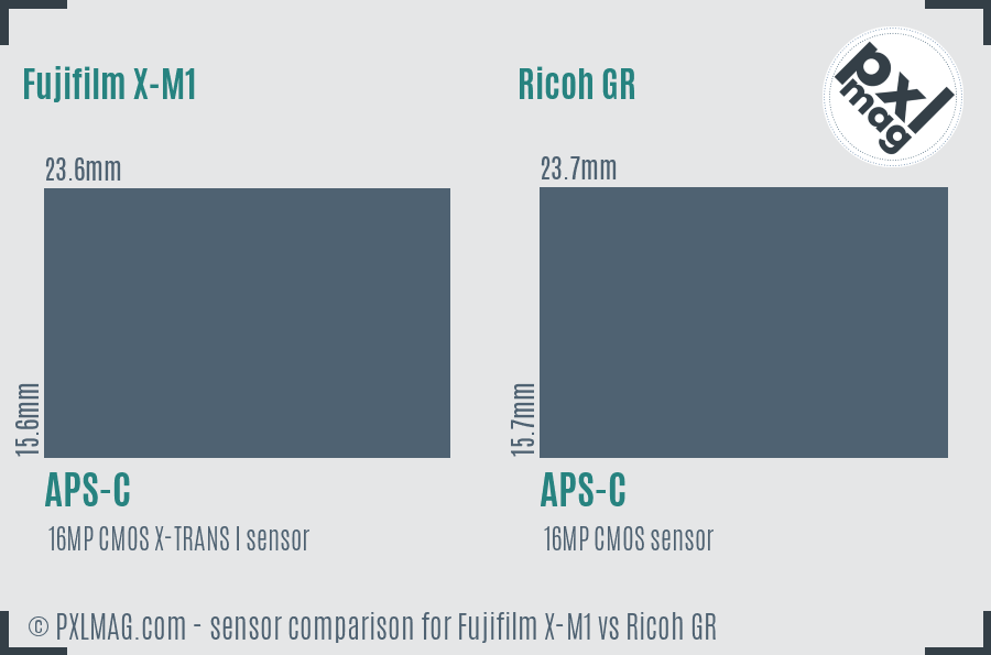 Fujifilm X-M1 vs Ricoh GR sensor size comparison