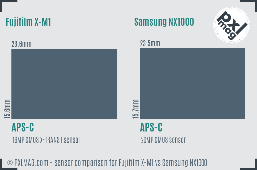 Fujifilm X-M1 vs Samsung NX1000 sensor size comparison Fujifilm X-M1 vs Samsung NX1000 sensor size comparison