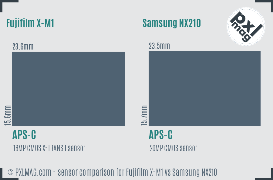 Fujifilm X-M1 vs Samsung NX210 sensor size comparison