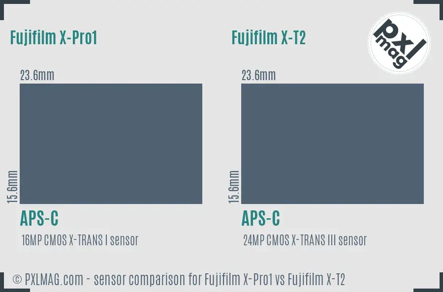 Fujifilm X-Pro1 vs Fujifilm X-T2 sensor size comparison