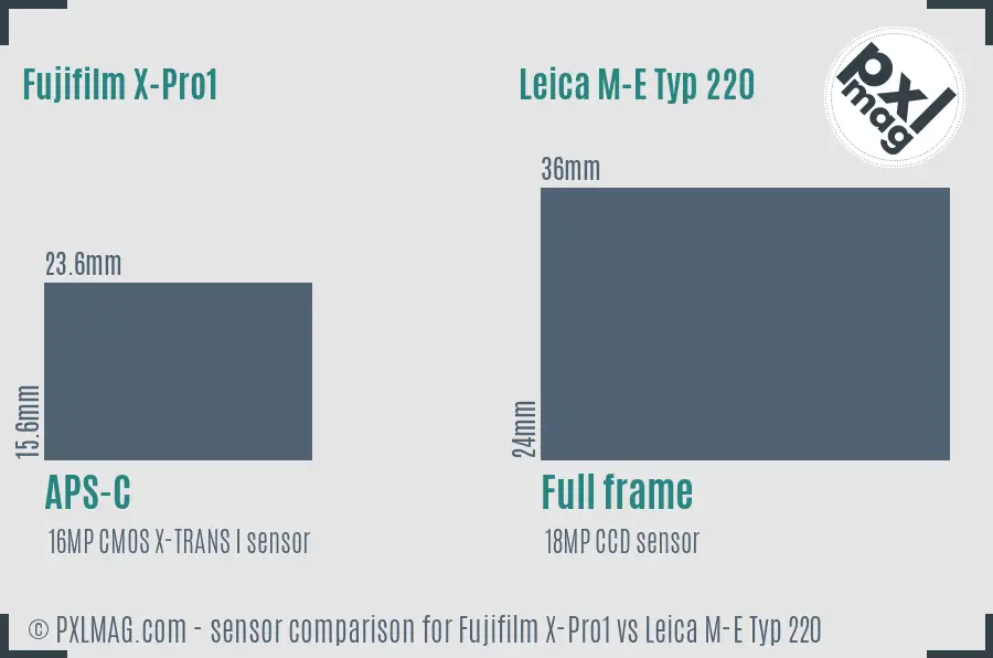 Fujifilm X-Pro1 vs Leica M-E Typ 220 sensor size comparison