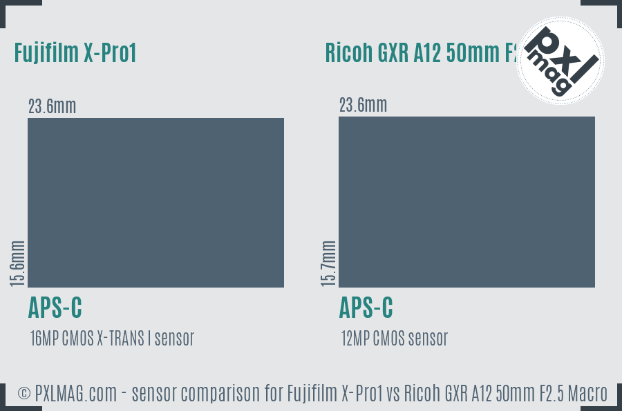 Fujifilm X-Pro1 vs Ricoh GXR A12 50mm F2.5 Macro sensor size comparison