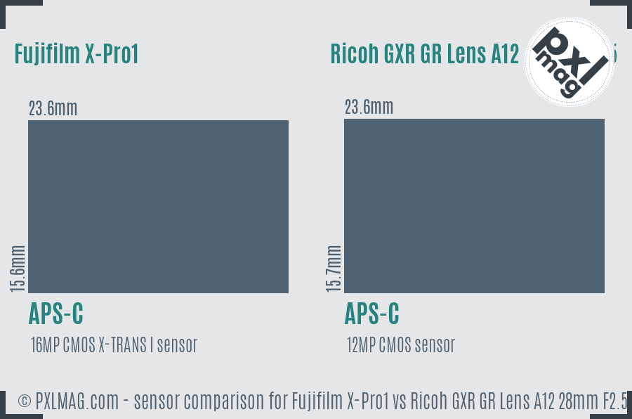 Fujifilm X-Pro1 vs Ricoh GXR GR Lens A12 28mm F2.5 sensor size comparison