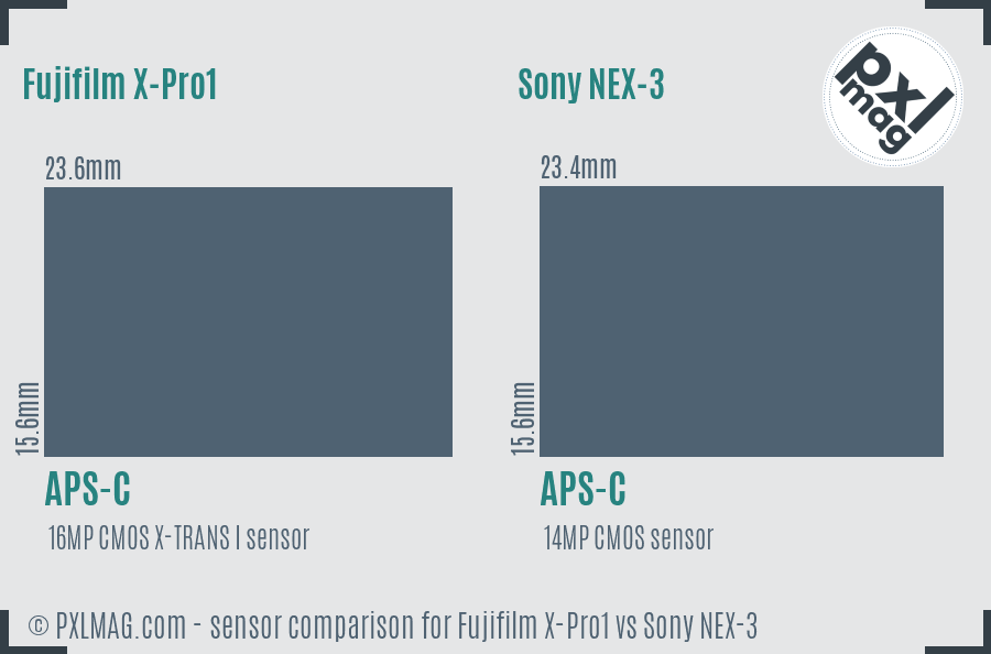 Fujifilm X-Pro1 vs Sony NEX-3 sensor size comparison
