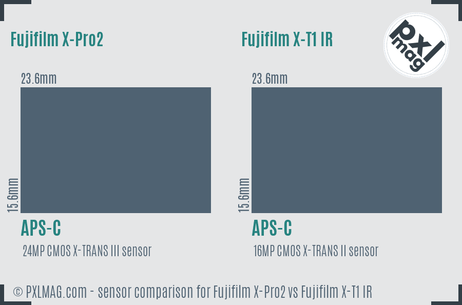 Fujifilm X-Pro2 vs Fujifilm X-T1 IR sensor size comparison