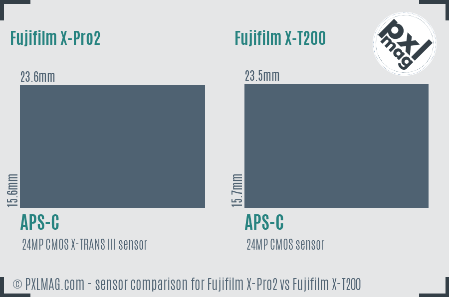 Fujifilm X-Pro2 vs Fujifilm X-T200 sensor size comparison