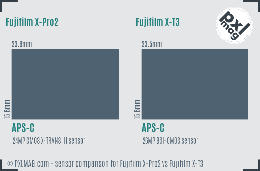 Fujifilm X-Pro2 vs Fujifilm X-T3 sensor size comparison