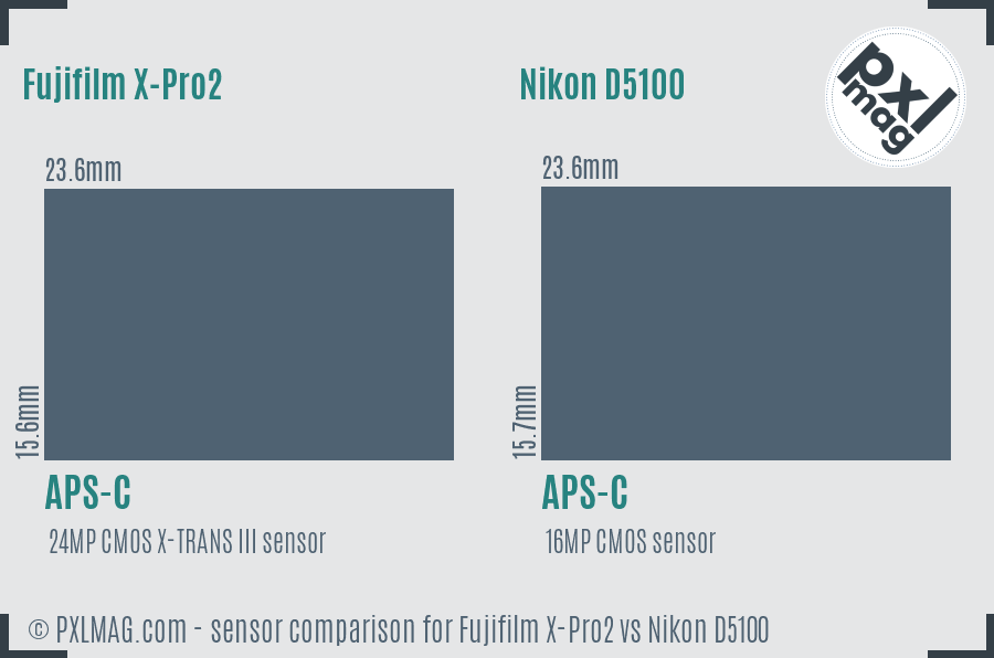 Fujifilm X-Pro2 vs Nikon D5100 sensor size comparison