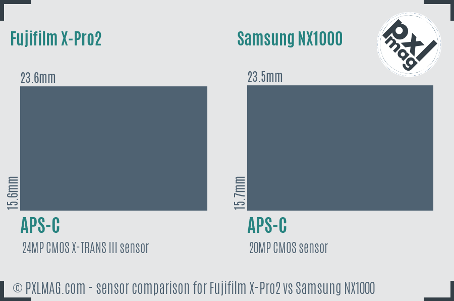 Fujifilm X-Pro2 vs Samsung NX1000 sensor size comparison