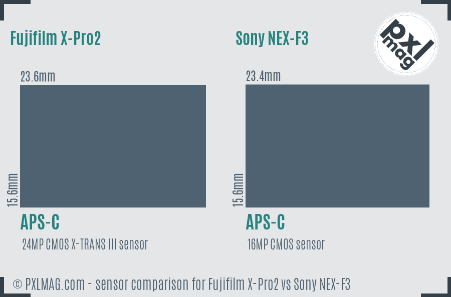 Fujifilm X-Pro2 vs Sony NEX-F3 sensor size comparison Fujifilm X-Pro2 vs Sony NEX-F3 sensor size comparison