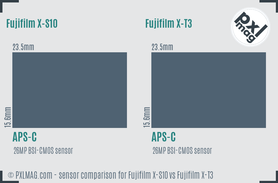 Fujifilm X-S10 vs Fujifilm X-T3 sensor size comparison
