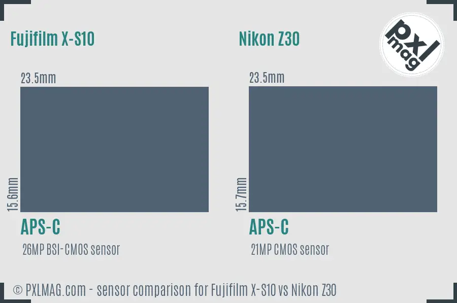 Fujifilm X-S10 vs Nikon Z30 sensor size comparison