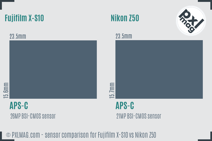 Fujifilm X-S10 vs Nikon Z50 sensor size comparison