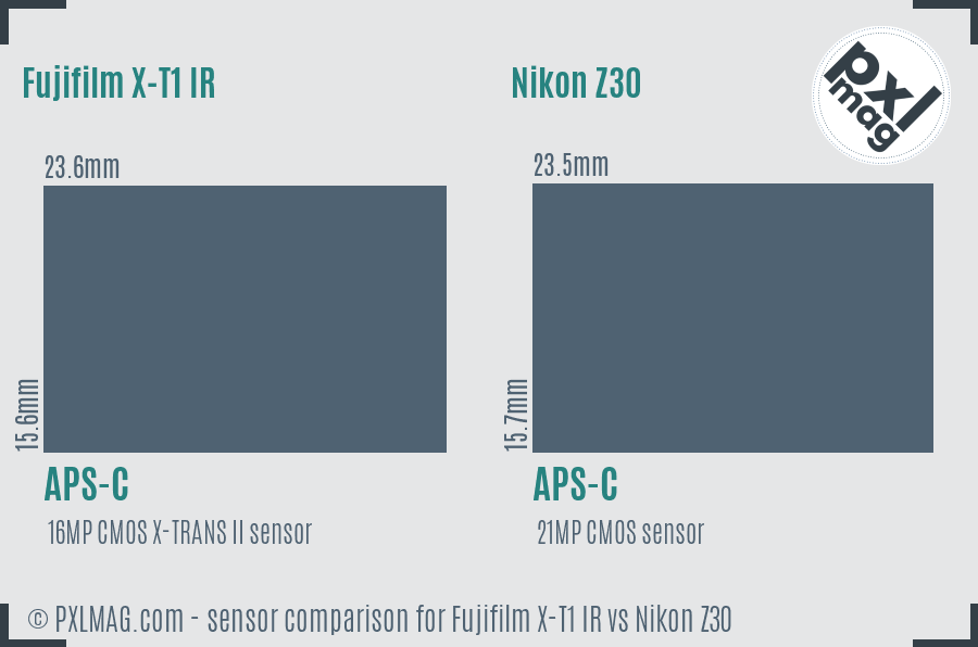 Fujifilm X-T1 IR vs Nikon Z30 sensor size comparison