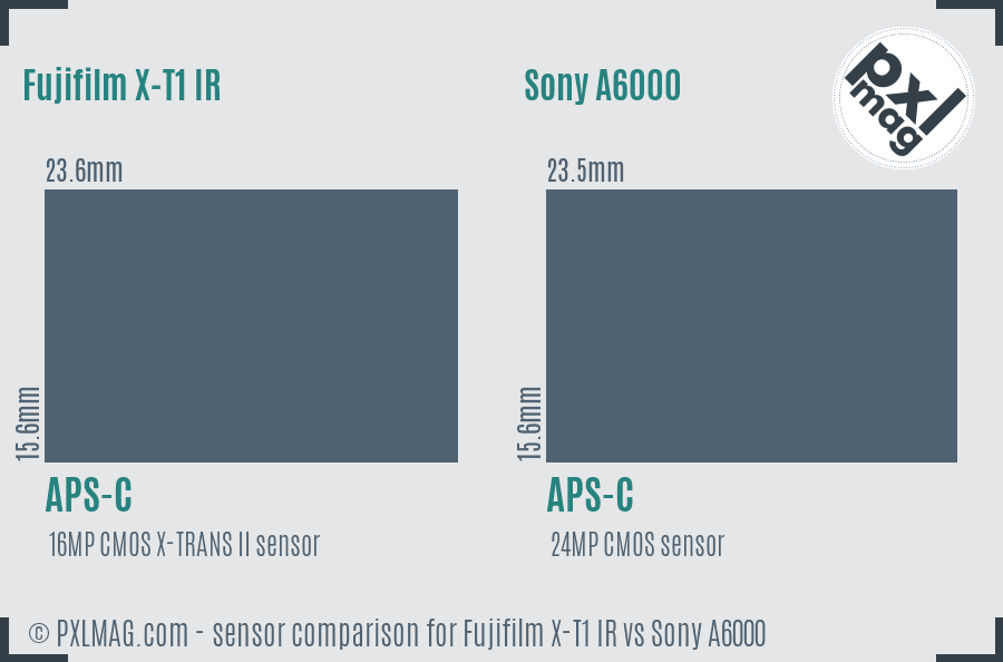 Fujifilm X-T1 IR vs Sony A6000 sensor size comparison