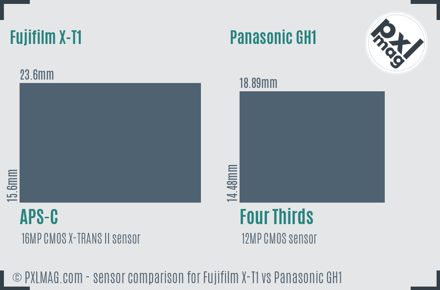 Fujifilm X-T1 vs Panasonic GH1 sensor size comparison