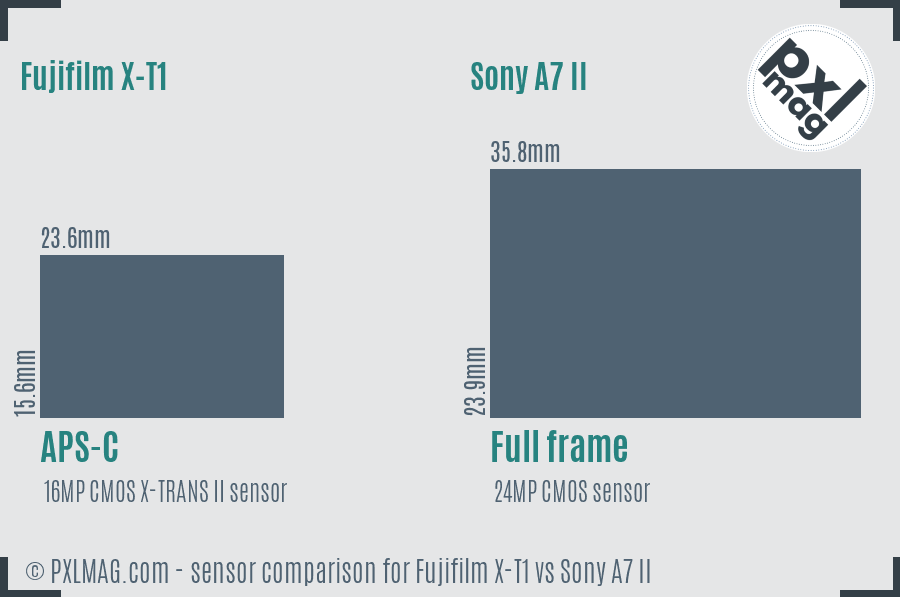 Fujifilm X-T1 vs Sony A7 II sensor size comparison