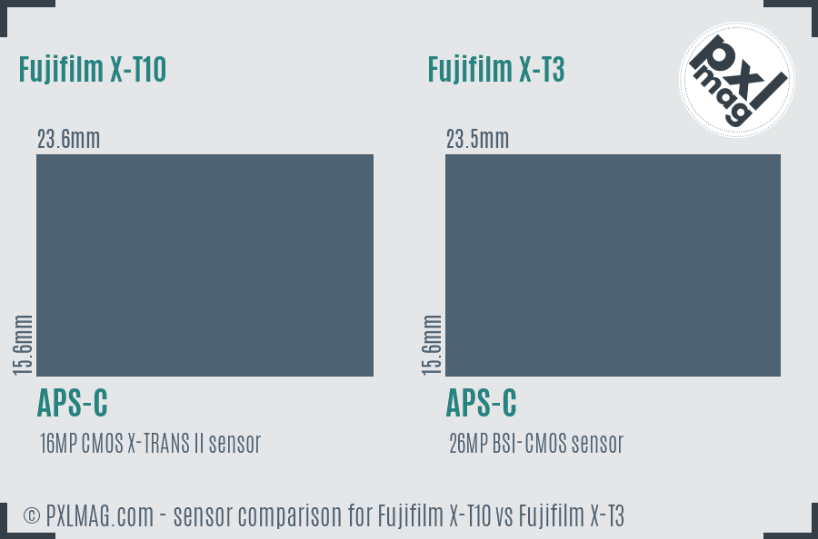 Fujifilm X-T10 vs Fujifilm X-T3 sensor size comparison