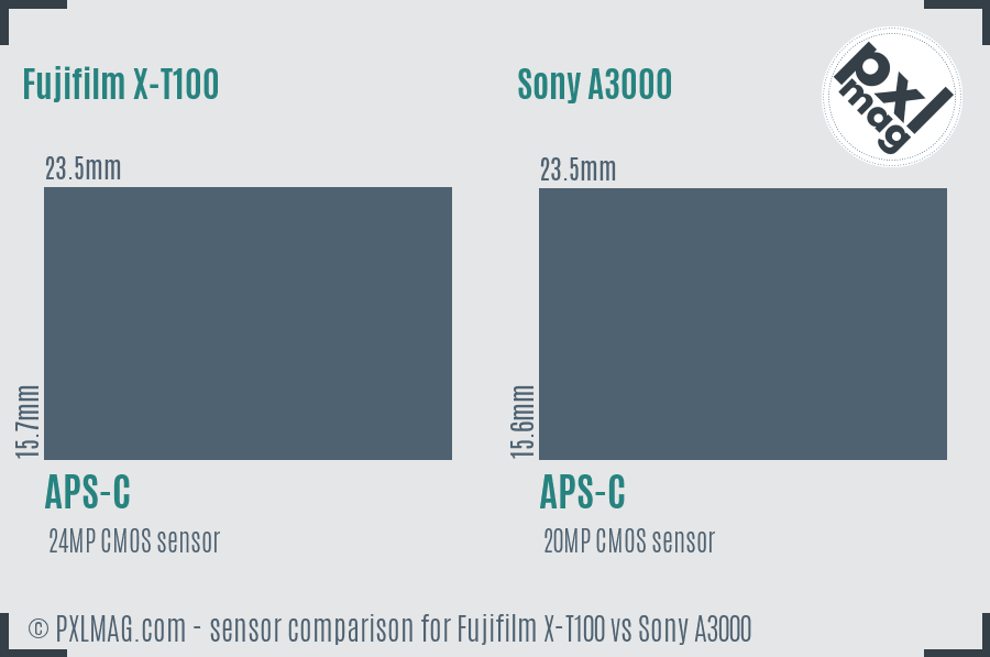 Fujifilm X-T100 vs Sony A3000 sensor size comparison