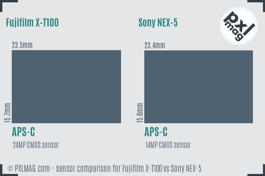 Fujifilm X-T100 vs Sony NEX-5 sensor size comparison