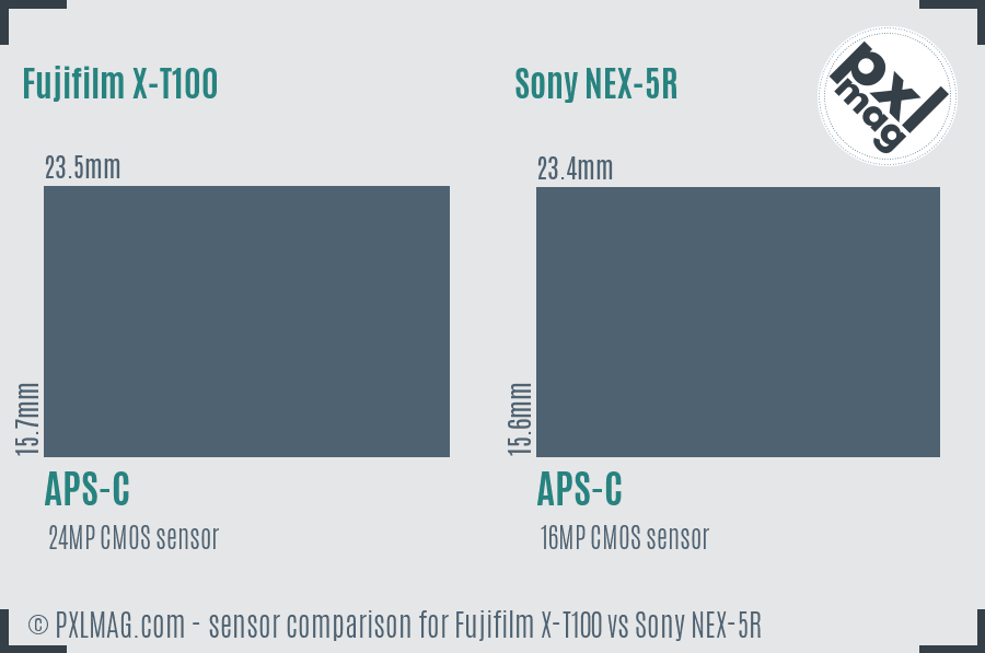 Fujifilm X-T100 vs Sony NEX-5R sensor size comparison