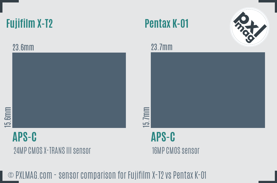 Fujifilm X-T2 vs Pentax K-01 sensor size comparison