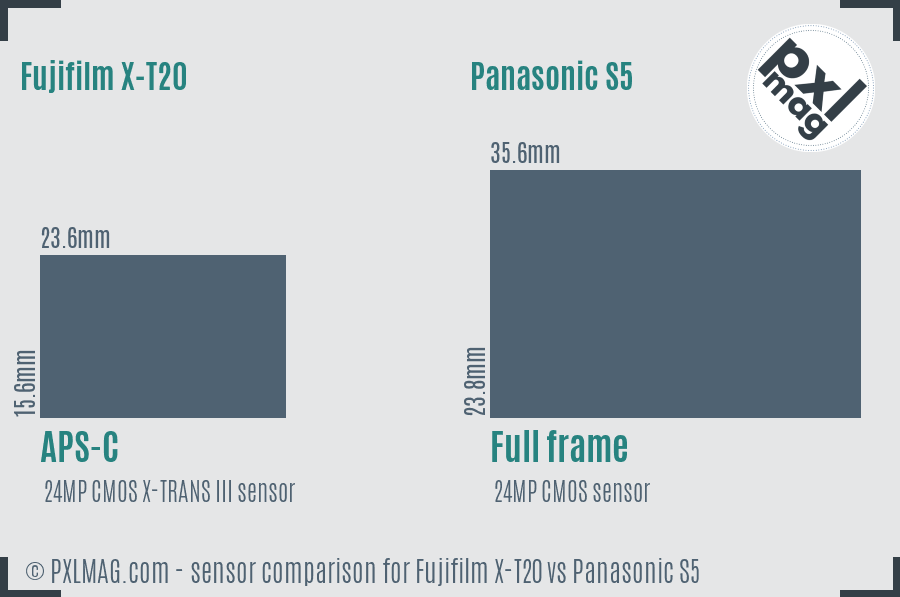 Fujifilm X-T20 vs Panasonic S5 sensor size comparison