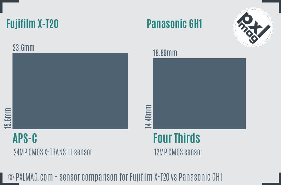 Fujifilm X-T20 vs Panasonic GH1 sensor size comparison
