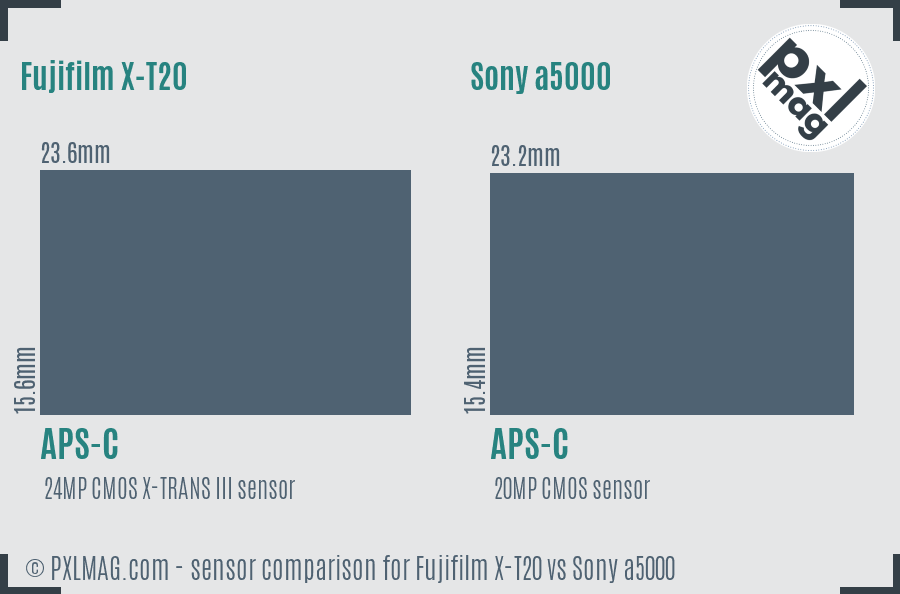 Fujifilm X-T20 vs Sony a5000 sensor size comparison