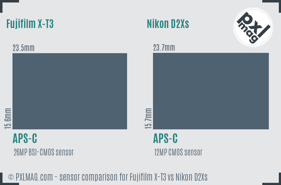 Fujifilm X-T3 vs Nikon D2Xs sensor size comparison