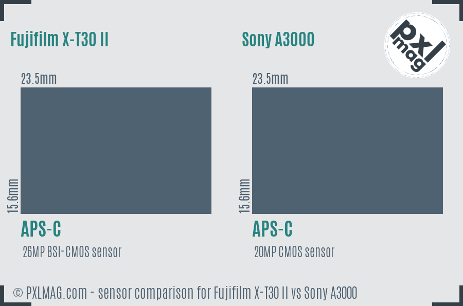Fujifilm X-T30 II vs Sony A3000 sensor size comparison