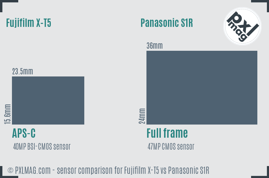 Fujifilm X-T5 vs Panasonic S1R sensor size comparison Fujifilm X-T5 vs Panasonic S1R sensor size comparison