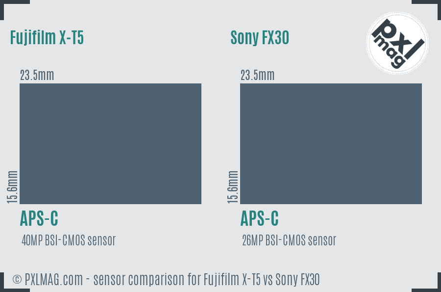 Fujifilm X-T5 vs Sony FX30 sensor size comparison