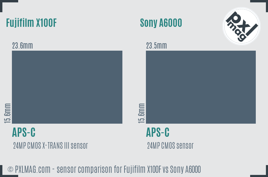 Fujifilm X100F vs Sony A6000 sensor size comparison