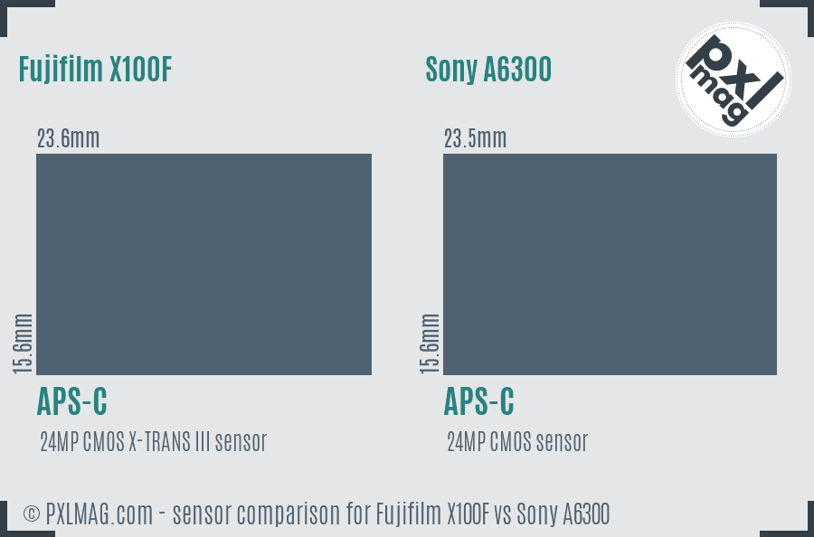 Fujifilm X100F vs Sony A6300 sensor size comparison
