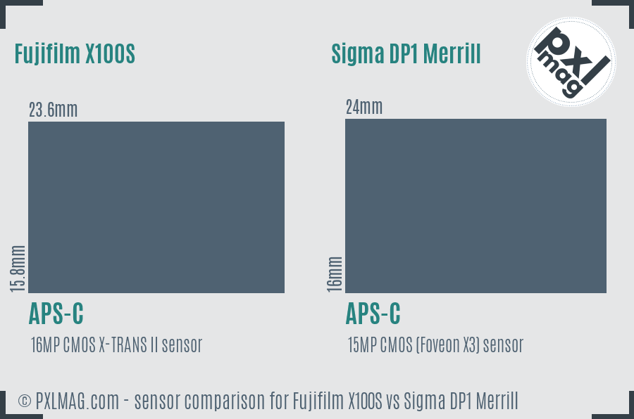 Fujifilm X100S vs Sigma DP1 Merrill sensor size comparison
